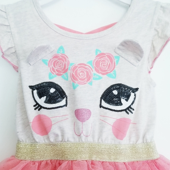 Little Lass Kitty Cat Print Peach Tutu Skirt Dress Size 3T - Picture 3 of 12